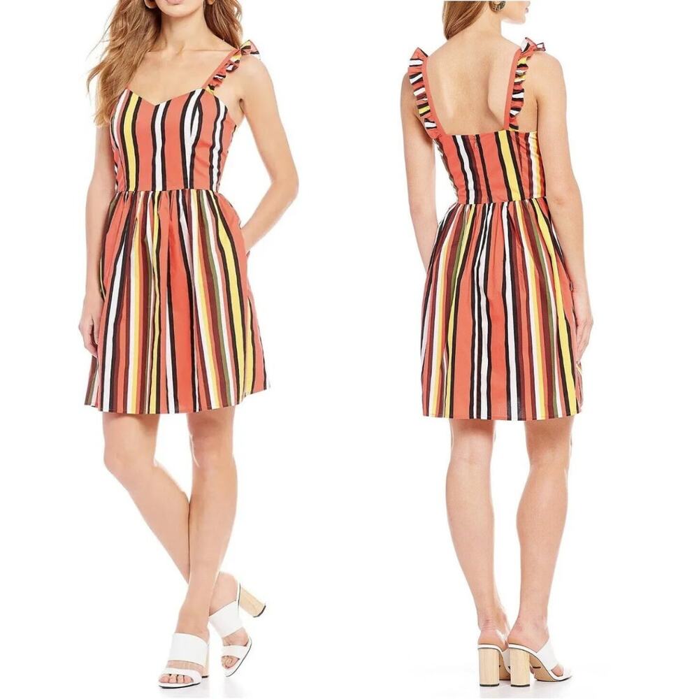 Gianni Bini | Kirstin Stripe Poplin Cotton Sleeveless Ruffle Fit Flare Sun Dress